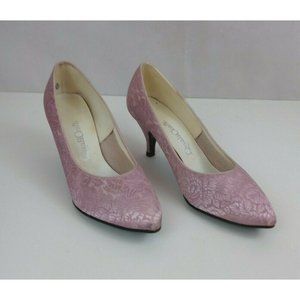 Vintage 70s Quality Craft Pink Floral High Heel Shoes Size 5H